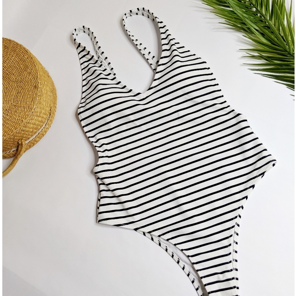 Cupshe White Black Stripe One Piece NWOT